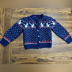 Custom knit Navy Blue Cardigan with Red and White Pattern 24 months B1G1 50% off